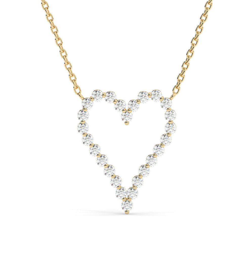 Diamond Heart Necklace / 14k Gold Diamond Curved Heart Necklace / Floating Diamond Love Jewelry