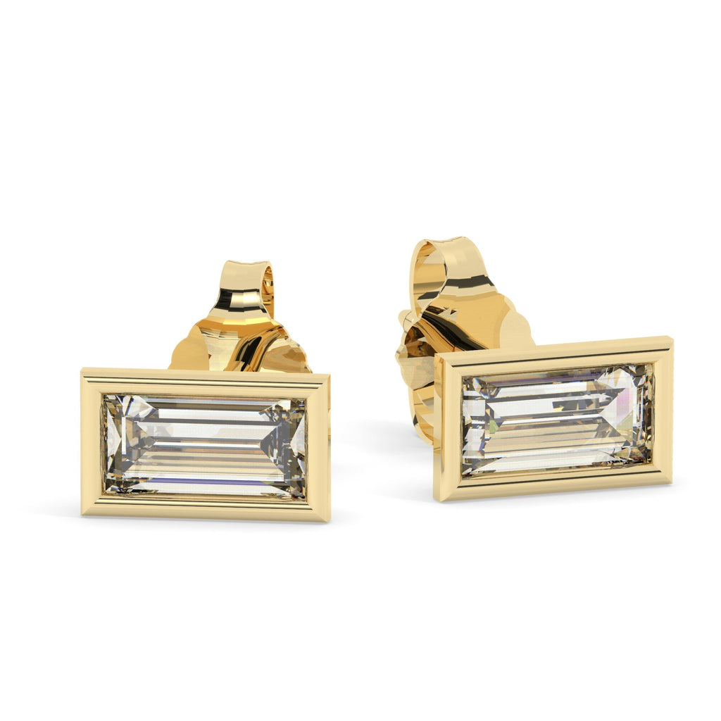 Baguette Diamond Studs / 14k Gold Diamond Bezel Set Stud Earrings / 0.10 - 0.50 ct Baguette Studs / Minimalist Dainty Jewelry Gift