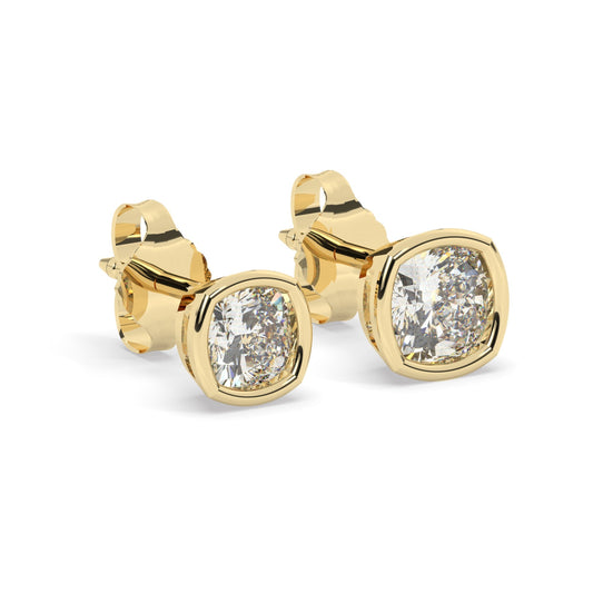 Cushion Cut Diamond Studs / 14k Gold Diamond Bezel Set Stud Earrings / 0.10 - 0.50 ct Solitaire Diamond Studs / Classic Solitaire Studs