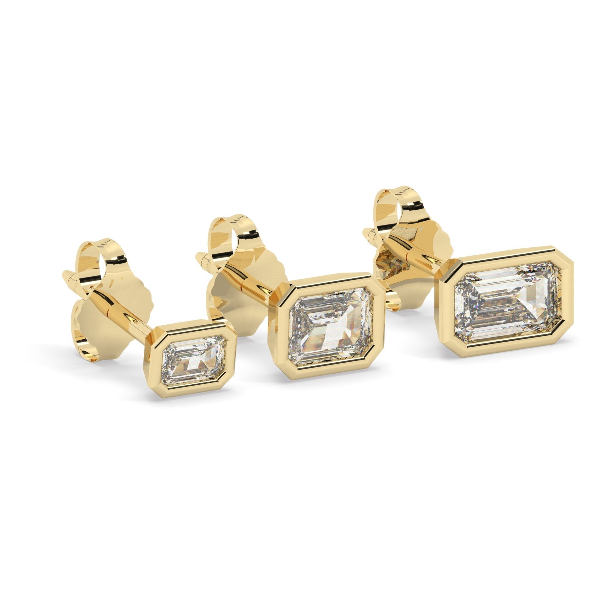 Emerald Cut Diamond Studs / 14k Gold Diamond Bezel Set Stud Earrings / 0.10 - 0.50 ct Solitaire Baguette Studs / Minimalist Dainty Studs