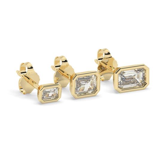 Emerald Cut Diamond Studs / 14k Gold Diamond Bezel Set Stud Earrings / 0.10 - 0.50 ct Solitaire Baguette Studs / Minimalist Dainty Studs