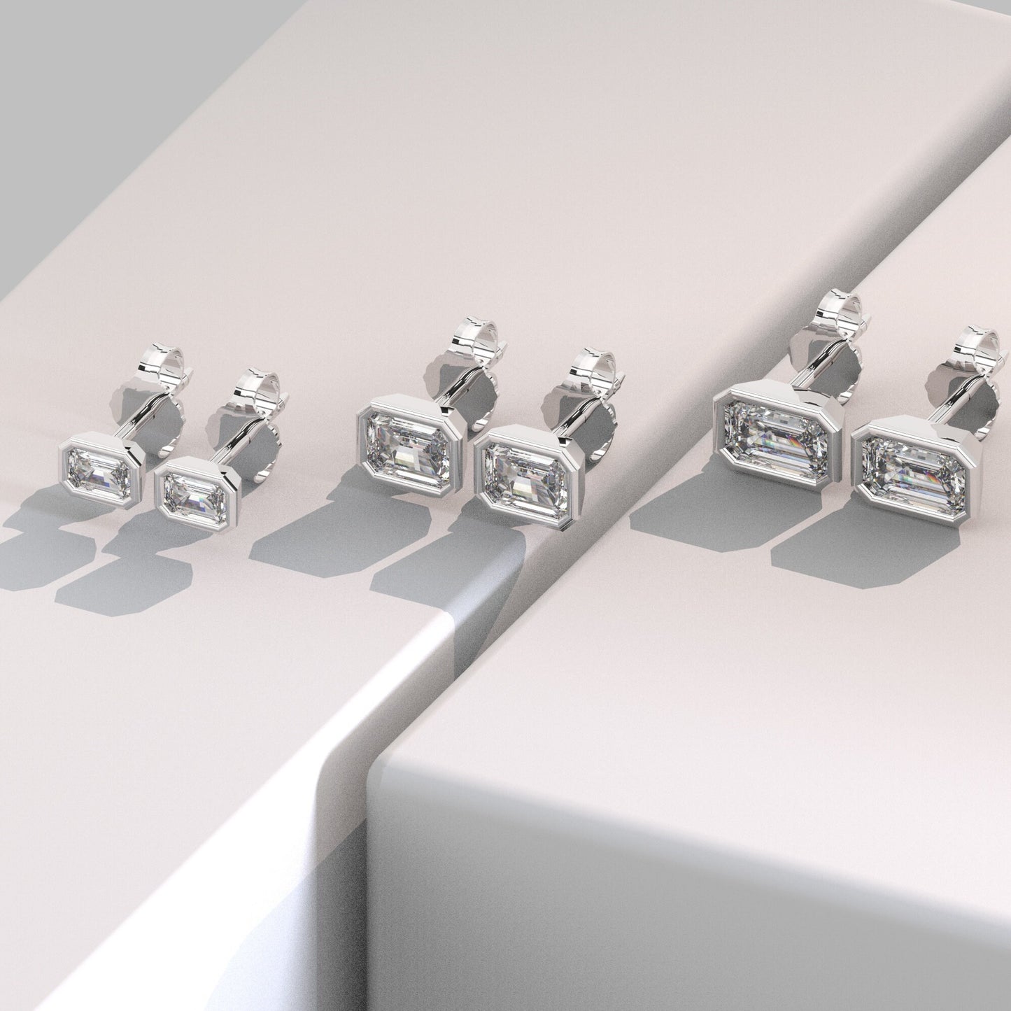 Emerald Cut Diamond Studs / 14k Gold Diamond Bezel Set Stud Earrings / 0.10 - 0.50 ct Solitaire Baguette Studs / Minimalist Dainty Studs