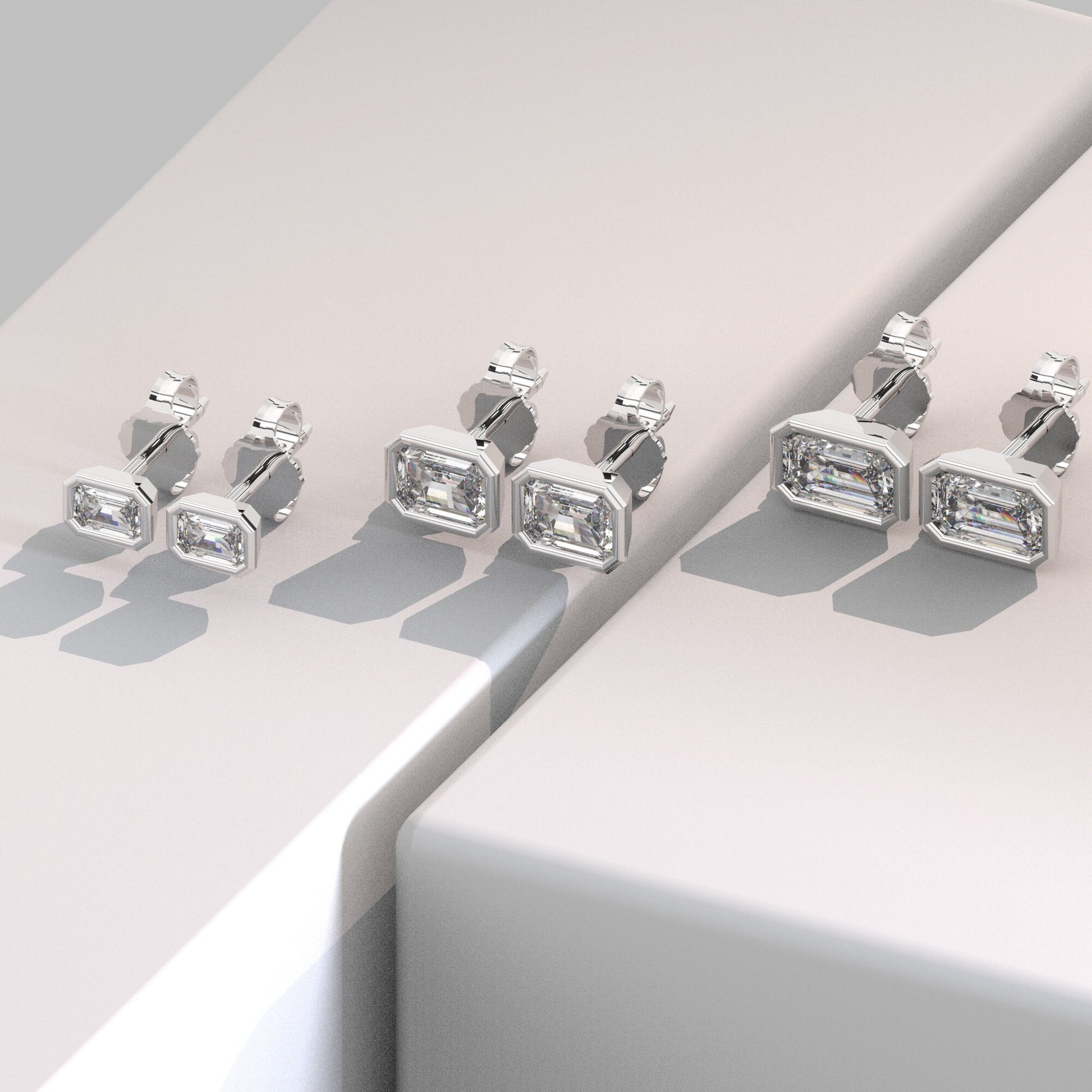 Emerald Cut Diamond Studs / 14k Gold Diamond Bezel Set Stud Earrings / 0.10 - 0.50 ct Solitaire Baguette Studs / Minimalist Dainty Studs