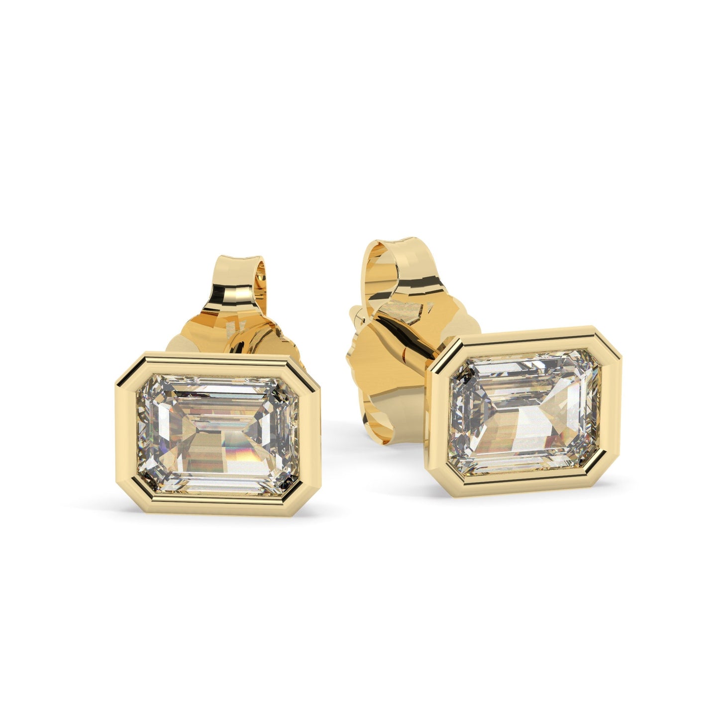Emerald Cut Diamond Studs / 14k Gold Diamond Bezel Set Stud Earrings / 0.10 - 0.50 ct Solitaire Baguette Studs / Minimalist Dainty Studs