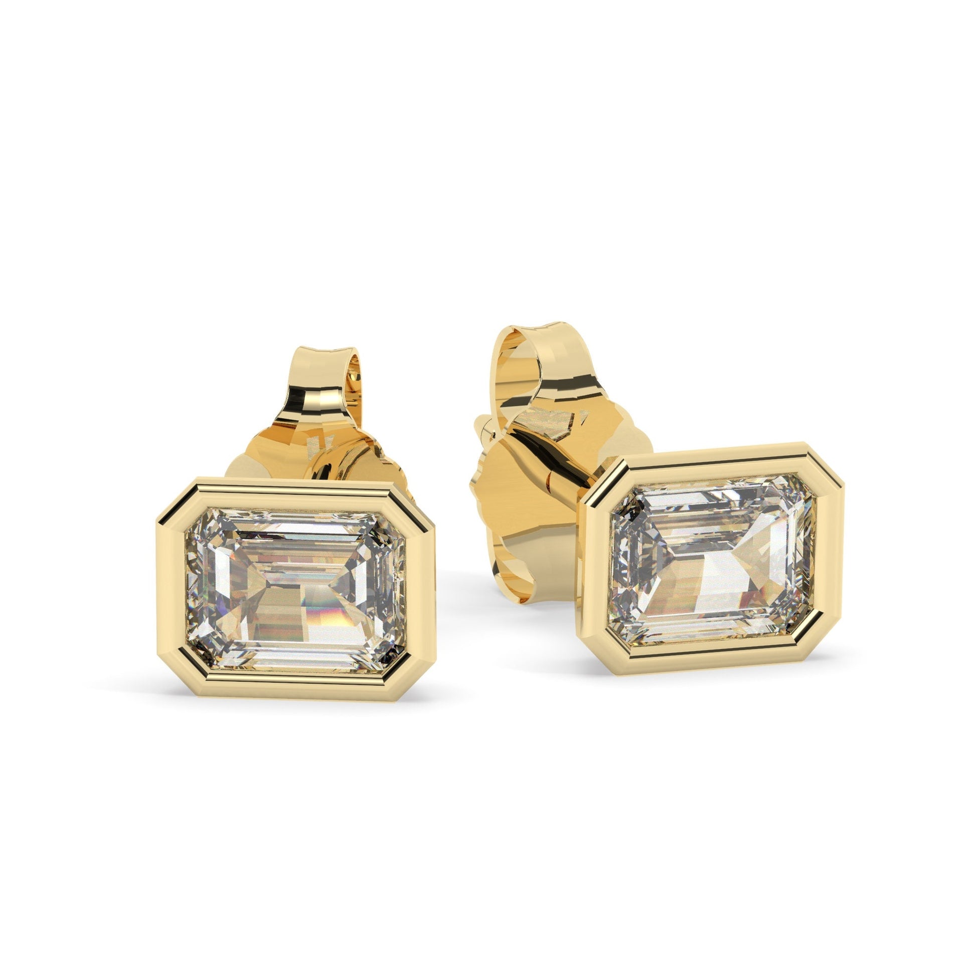 Emerald Cut Diamond Studs / 14k Gold Diamond Bezel Set Stud Earrings / 0.10 - 0.50 ct Solitaire Baguette Studs / Minimalist Dainty Studs