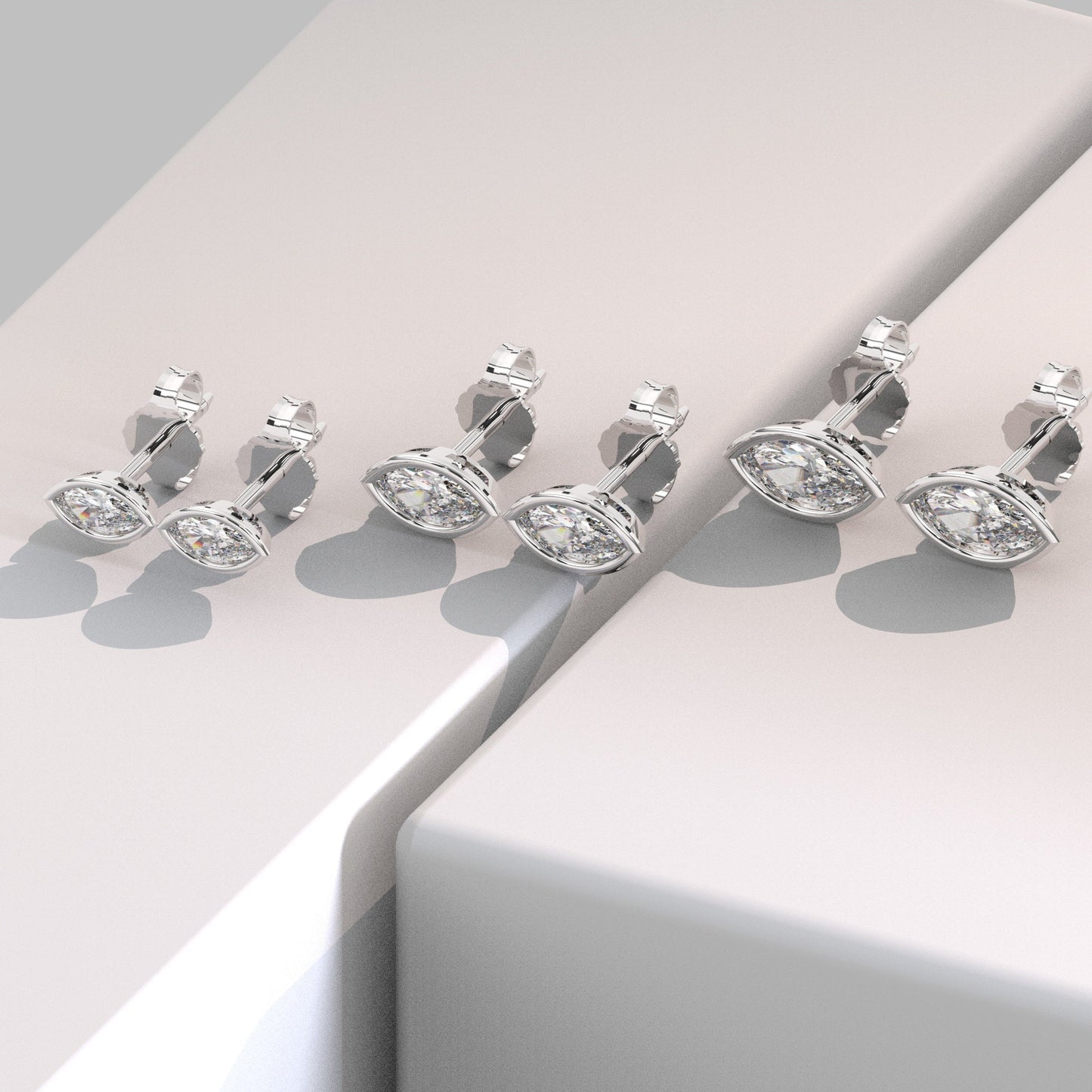 Diamond Solitaire Earrings / 14k Gold Diamond Bezel Set Earrings / 0.15 - 1.40 ct Marquise Diamond Studs / Gift for her