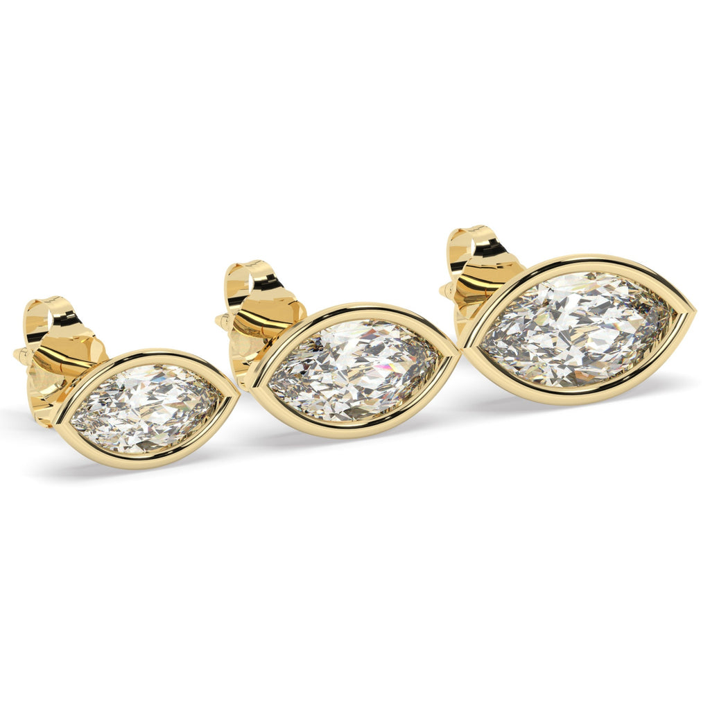 Diamond Solitaire Earrings / 14k Gold Diamond Bezel Set Earrings / 0.15 - 1.40 ct Marquise Diamond Studs / Gift for her