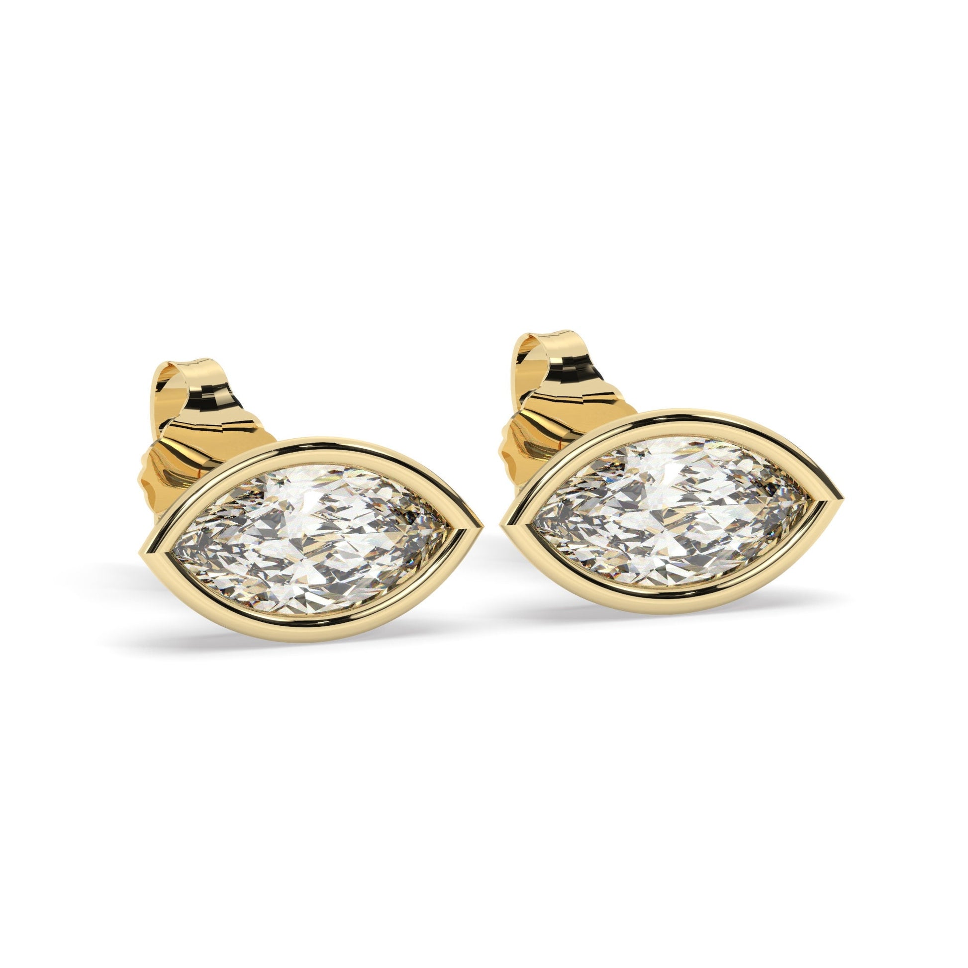 Diamond Solitaire Earrings / 14k Gold Diamond Bezel Set Earrings / 0.15 - 1.40 ct Marquise Diamond Studs / Gift for her