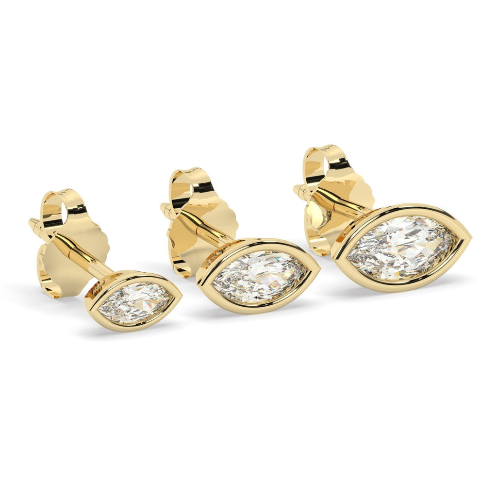 Diamond Solitaire Earrings / 14k Gold Diamond Bezel Set Earrings / 0.15 - 1.40 ct Marquise Diamond Studs / Gift for her