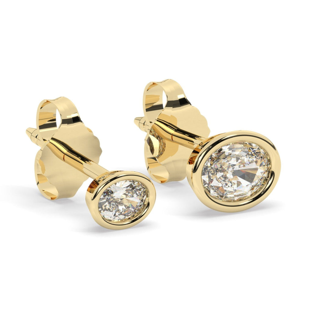 Oval Shape Diamond Studs / 14k Gold Bezel Set Stud Earrings / 0.10 - 0.50 ct Baguette Studs / Anniversary Bridal Birthday Jewelry Gift
