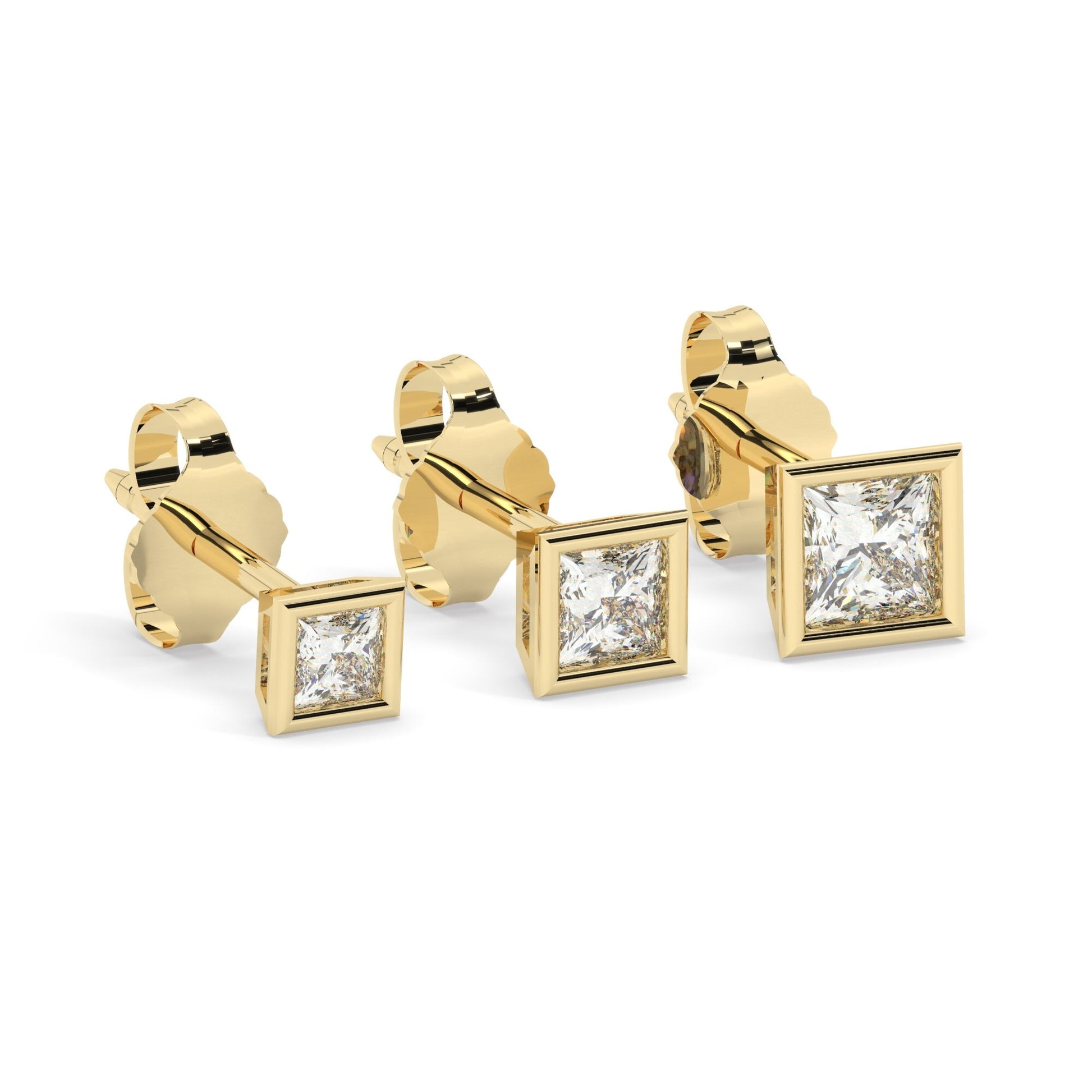 Princess Cut Diamond Studs / 14k Gold Diamond Bezel Set Stud Earrings / 0.10 - 0.50 ct Diamond Studs / Princess Solitaire Studs