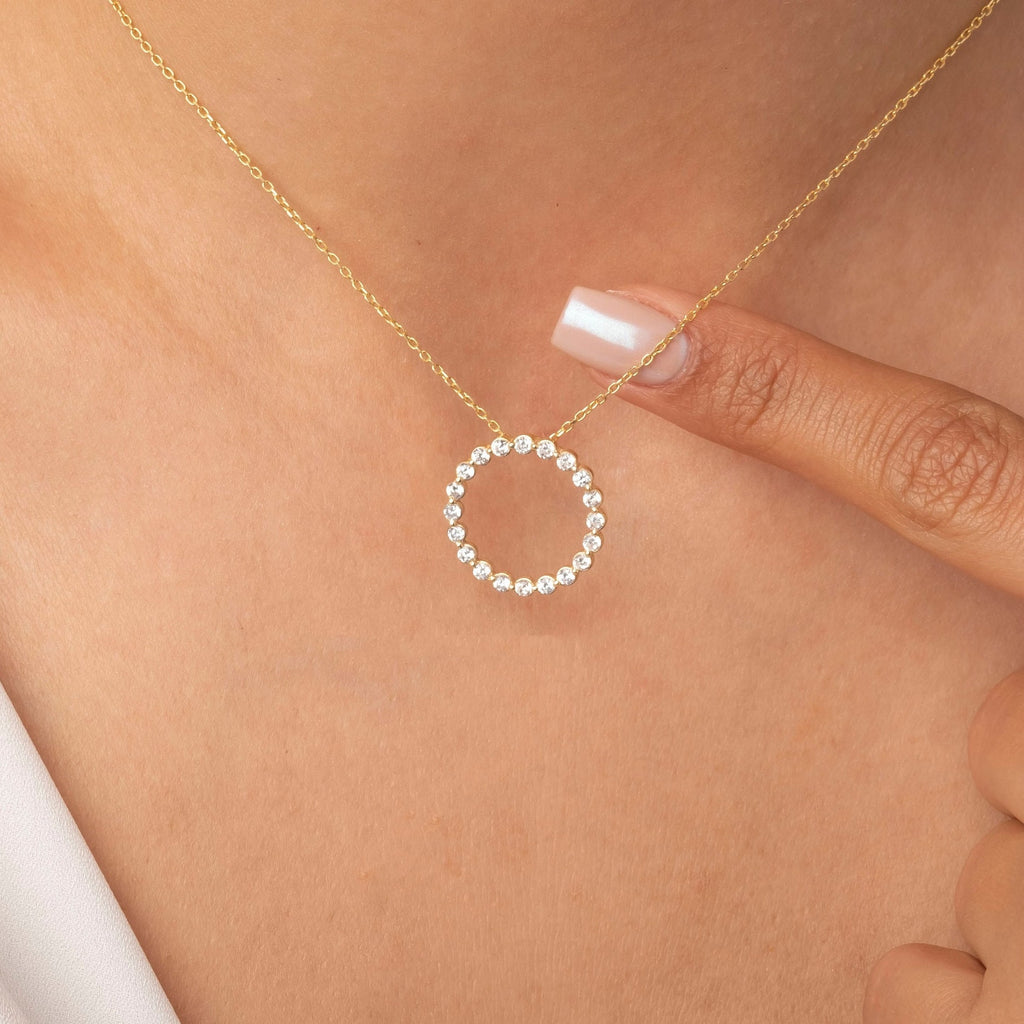 14k Gold and Diamond Circle Necklace Small / Floating Diamond Circle Necklace / 1 Ct Diamond Circle Necklace / Circle of Life Necklace