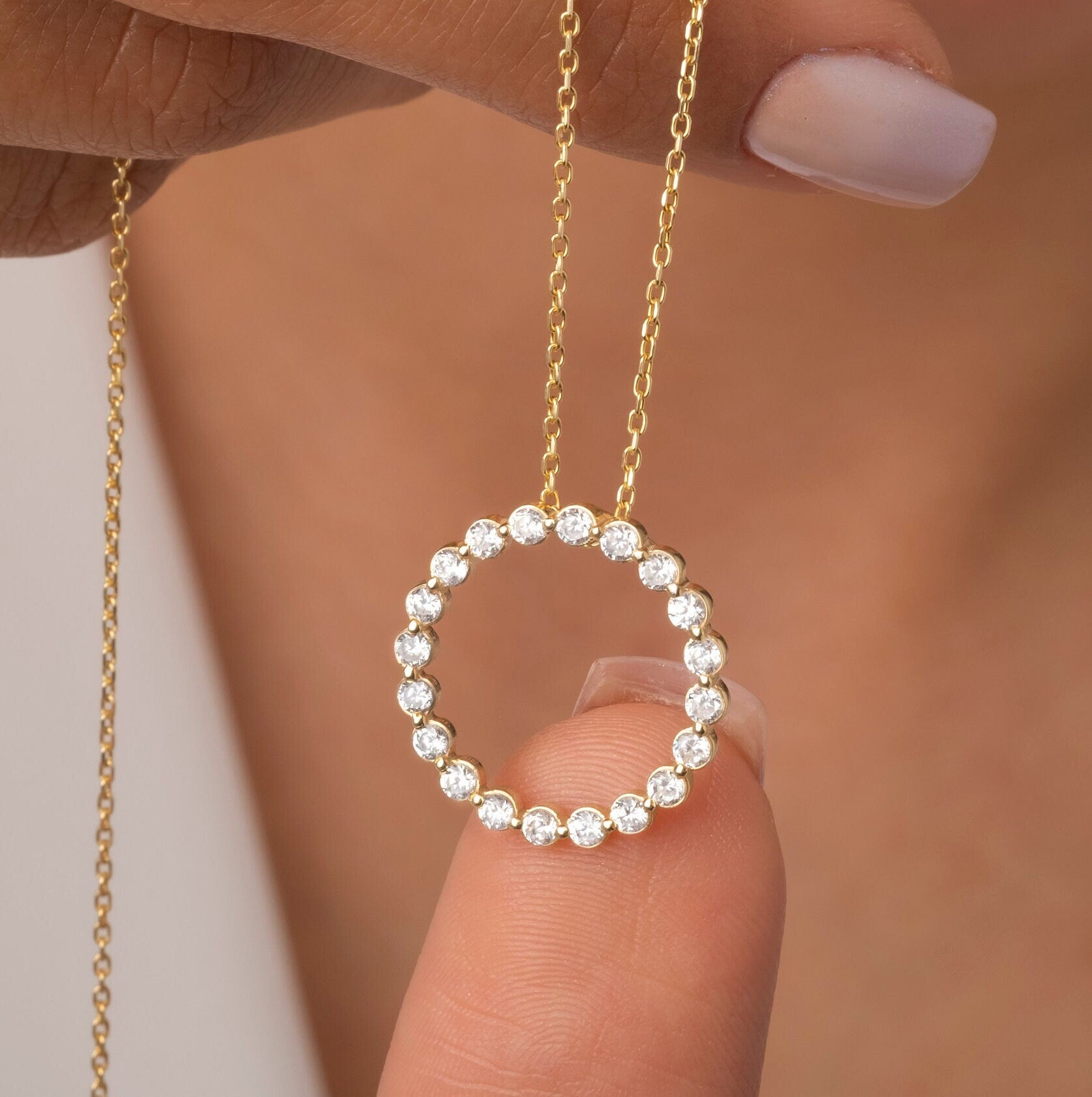 14k Gold and Diamond Circle Necklace Small / Floating Diamond Circle Necklace / 1 Ct Diamond Circle Necklace / Circle of Life Necklace