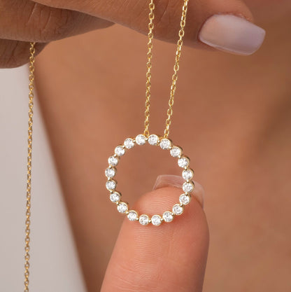 14k Gold and Diamond Circle Necklace Small / Floating Diamond Circle Necklace / 1 Ct Diamond Circle Necklace / Circle of Life Necklace