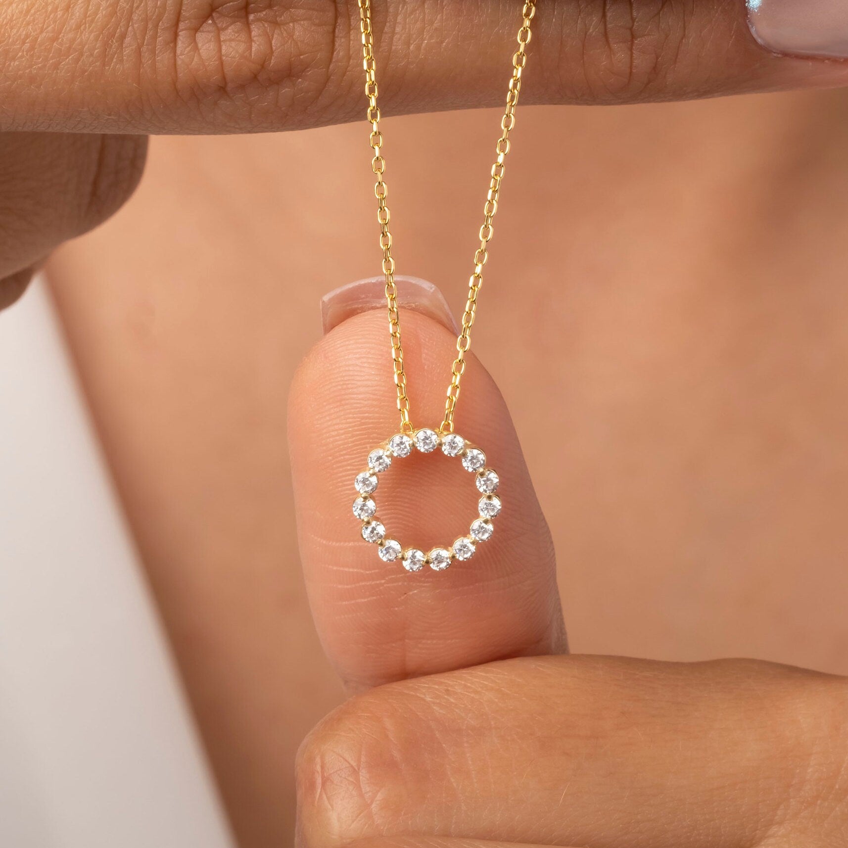 14k Gold and Diamond Circle Necklace Small / Floating Diamond Circle Necklace / 1 Ct Diamond Circle Necklace / Circle of Life Necklace