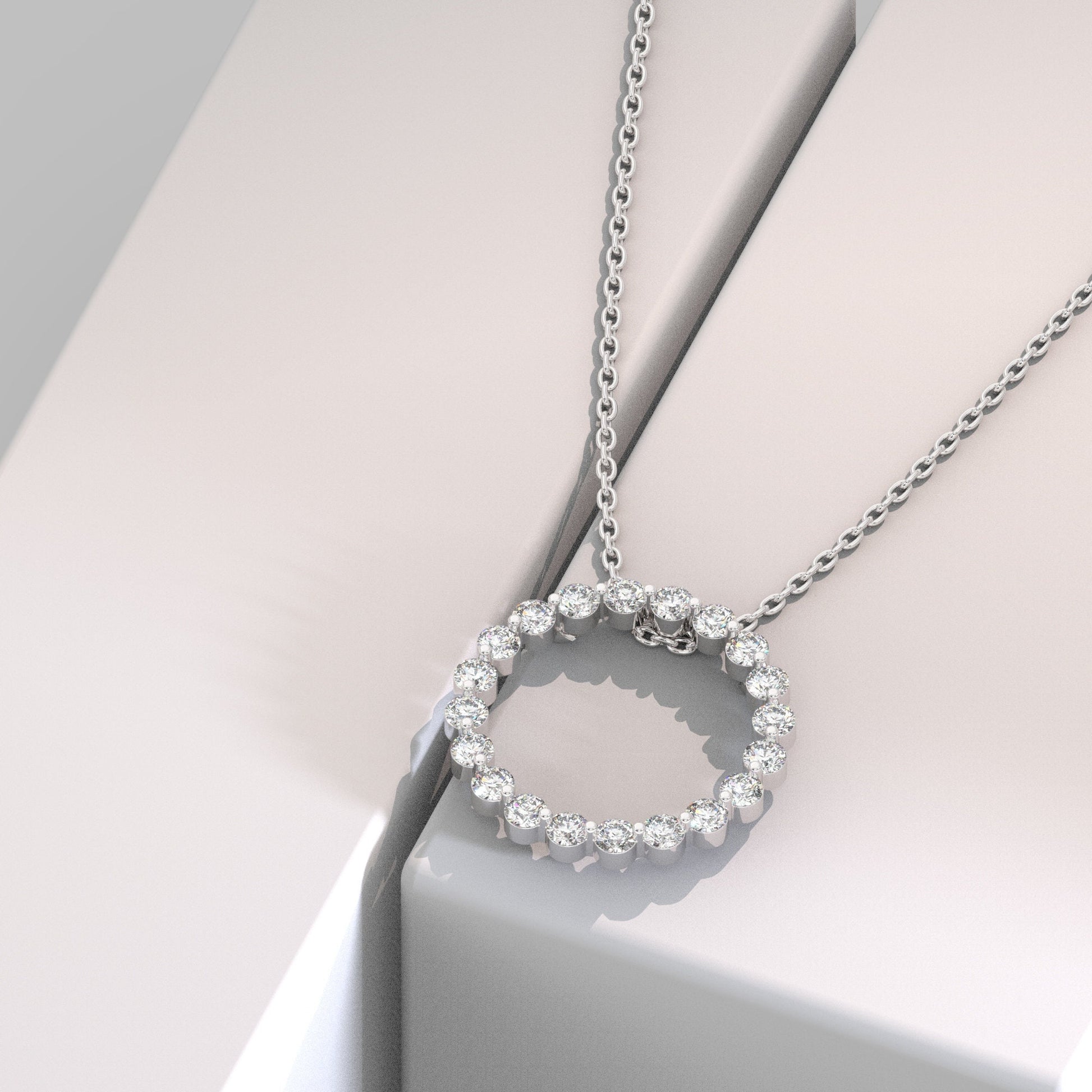 14k Gold and Diamond Circle Necklace Small / Floating Diamond Circle Necklace / 1 Ct Diamond Circle Necklace / Circle of Life Necklace