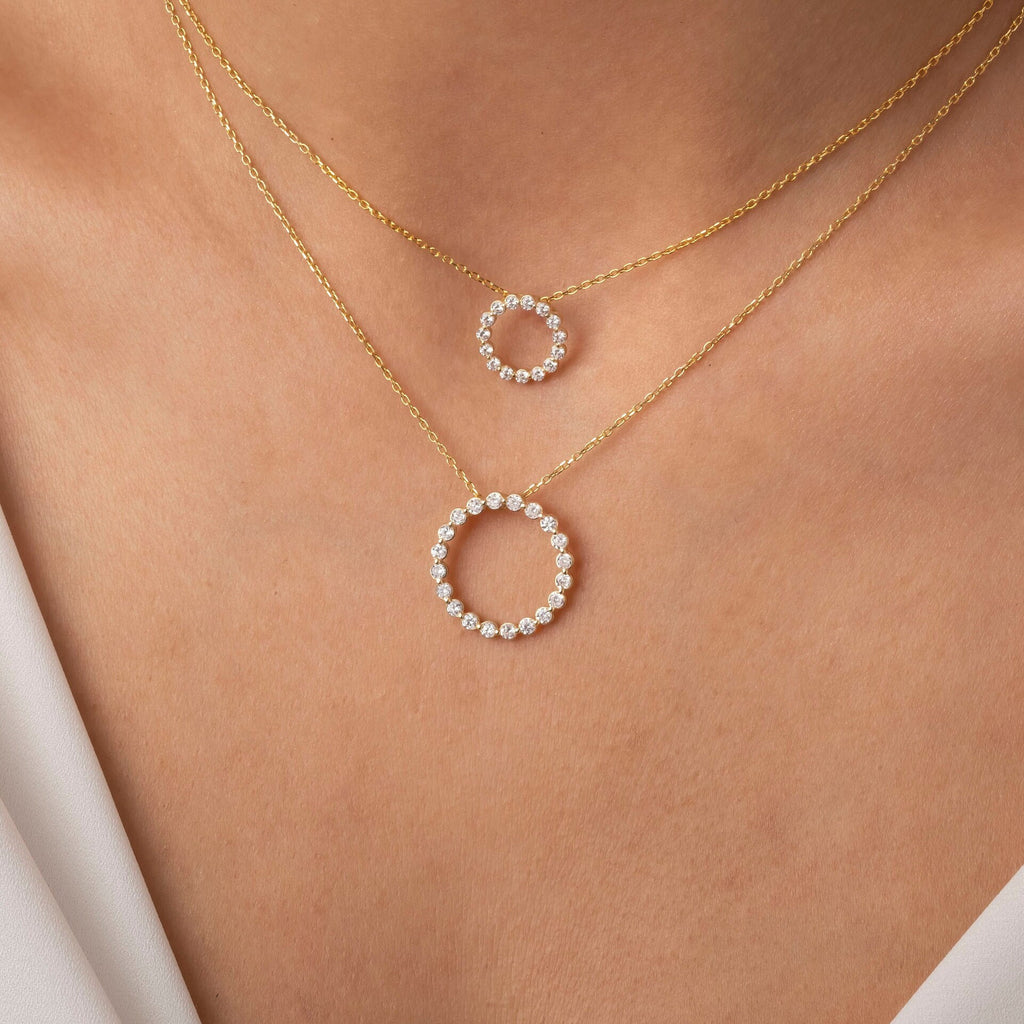 14k Gold and Diamond Circle Necklace Small / Floating Diamond Circle Necklace / 1 Ct Diamond Circle Necklace / Circle of Life Necklace
