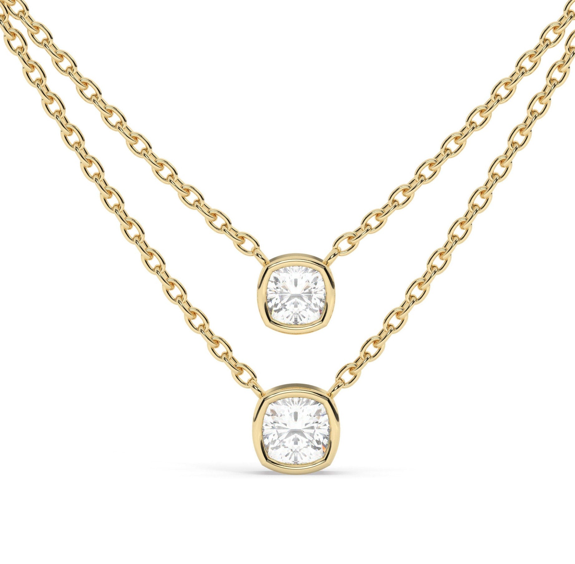 Bezel-Set Cushion Diamond Necklace / Minimalist Cushion Cut Solitaire Necklace / Dainty Solitaire Necklace / Birthday Gift
