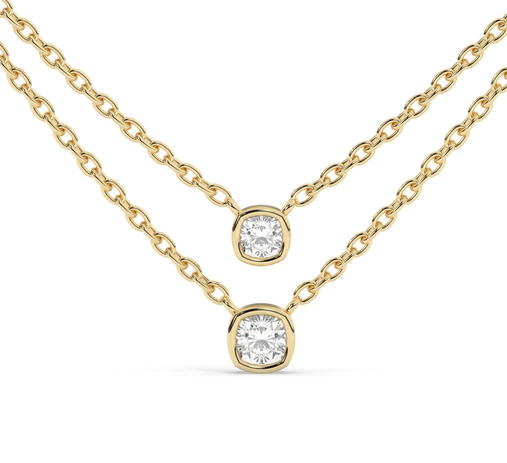 Bezel-Set Cushion Diamond Necklace / Minimalist Cushion Cut Solitaire Necklace / Dainty Solitaire Necklace / Birthday Gift
