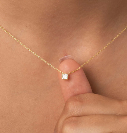 Bezel-Set Cushion Diamond Necklace / Minimalist Cushion Cut Solitaire Necklace / Dainty Solitaire Necklace / Birthday Gift