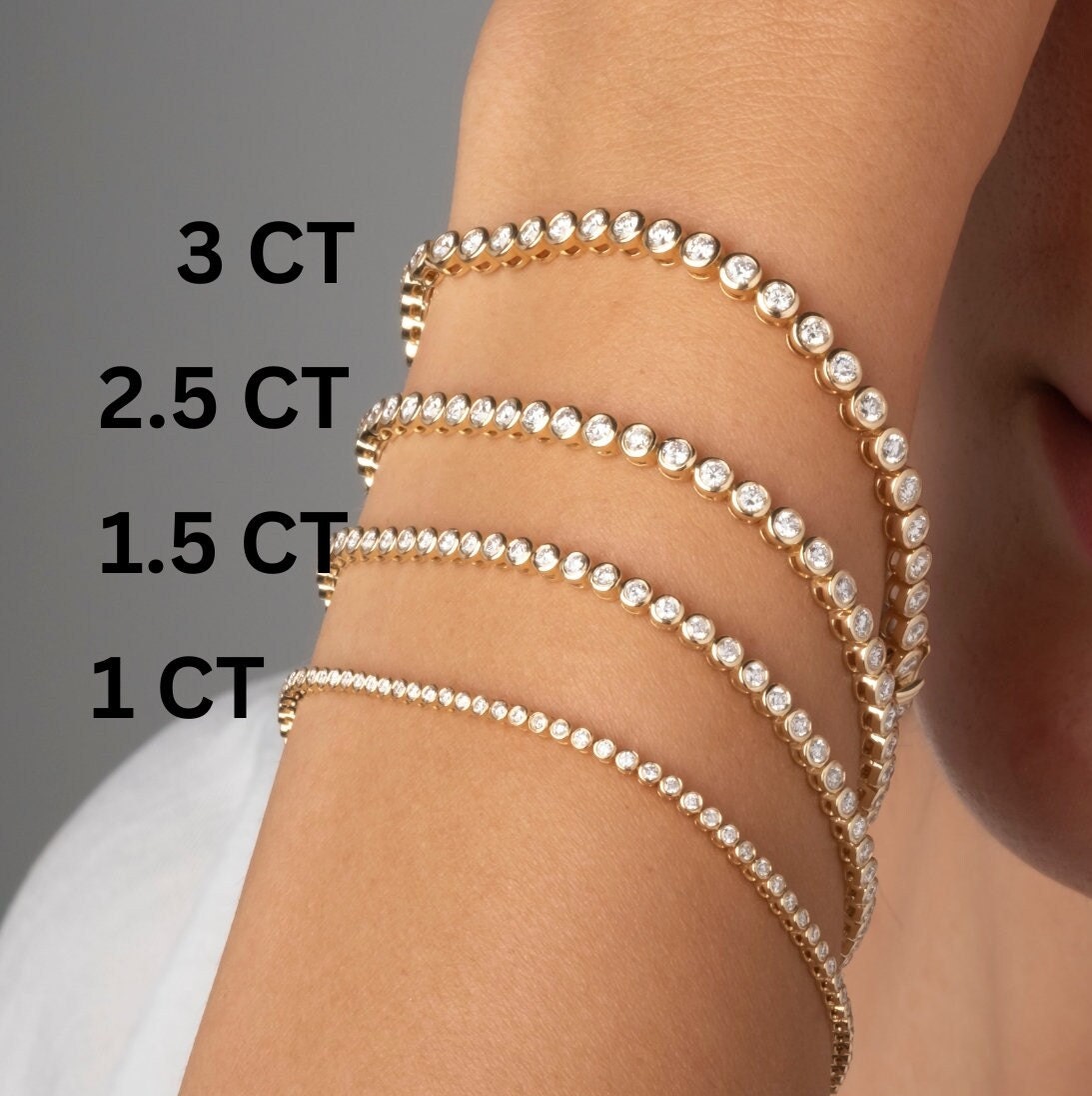 Bezel Set Diamond Tennis Bracelet / 14k Gold Diamond Tennis Bracelet / Jewelry Gift for Her / Classic Tennis Bracelet