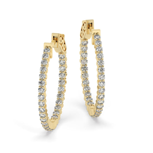 14k Gold Diamond Hoop Earrings / 1-3 CARAT Inside Out Hoop Earrings / Anniversary Birthday Bridal Wedding Gift for her