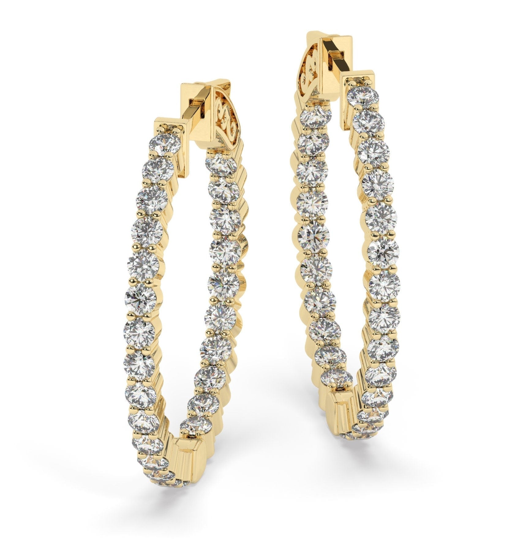 Diamond Hoop Earrings / 2-4 CARAT Inside Out Diamond Hoops / 14k Gold Hoop Earrings / Wedding Gift for her