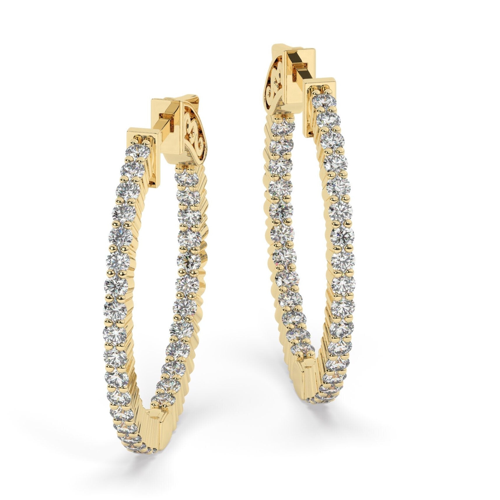 14k Gold Inside Out Diamond Hoop Earrings / 0.90-2.3 CARAT Inside Out Hoops / Anniversary Bridal Wedding Birthday Gift