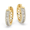 14k Gold Baguette Double Row Diamond Small Hoop Huggie Earrings/ Anniversary Birthday Bridal Wedding Gift for her/ Classic dainty earrings