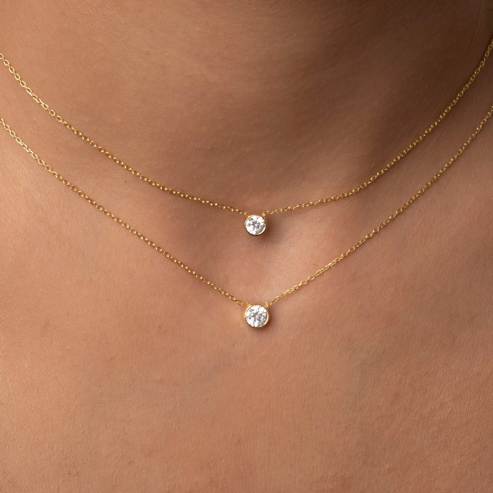 Bezel-Set Round Brilliant Cut Diamond Necklace / Minimalist Solitaire Necklace / Dainty Solitaire Necklace / Birthday Gift