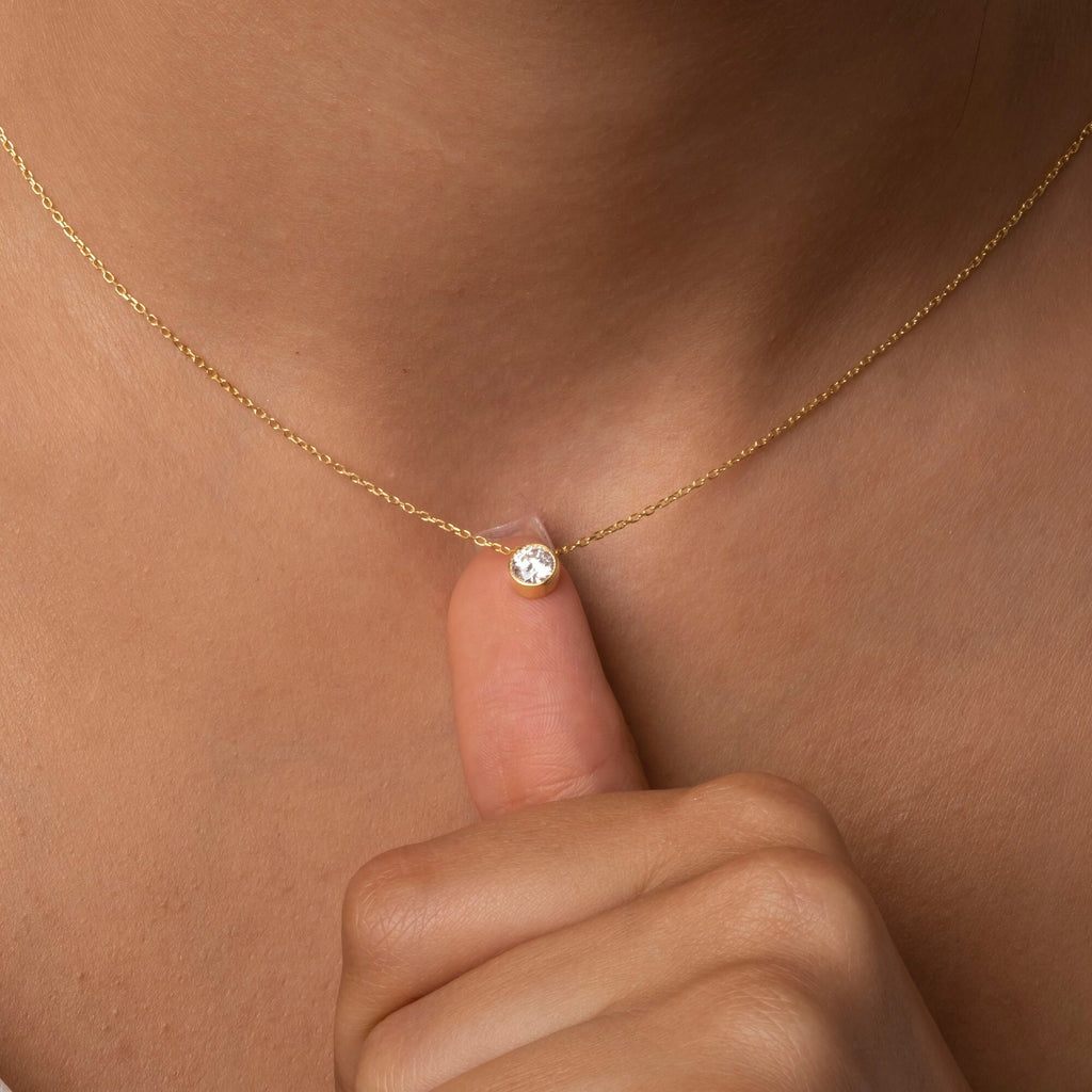 Bezel-Set Round Brilliant Cut Diamond Necklace / Minimalist Solitaire Necklace / Dainty Solitaire Necklace / Birthday Gift