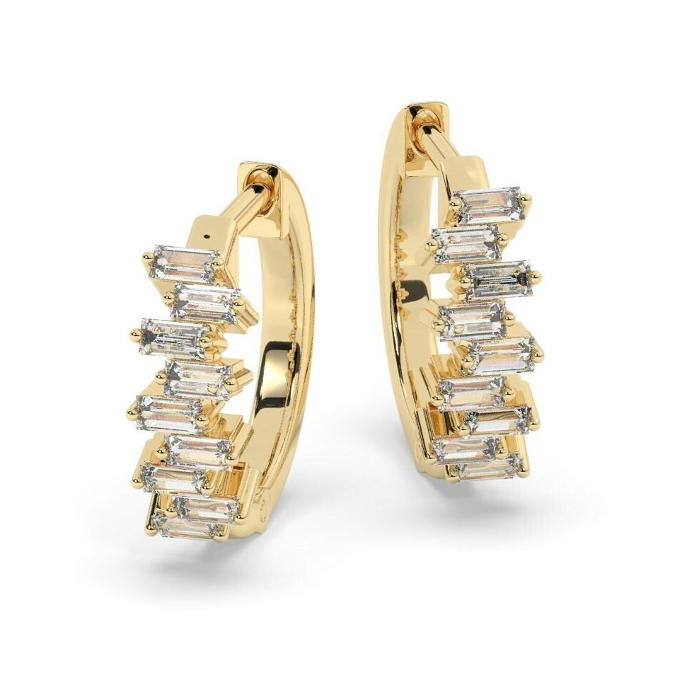 14k Gold Baguette Diamond Huggie Earrings / Diamond Hoop Earrings/ Anniversary Birthday Bridal Wedding Gift for her/ Classic earrings