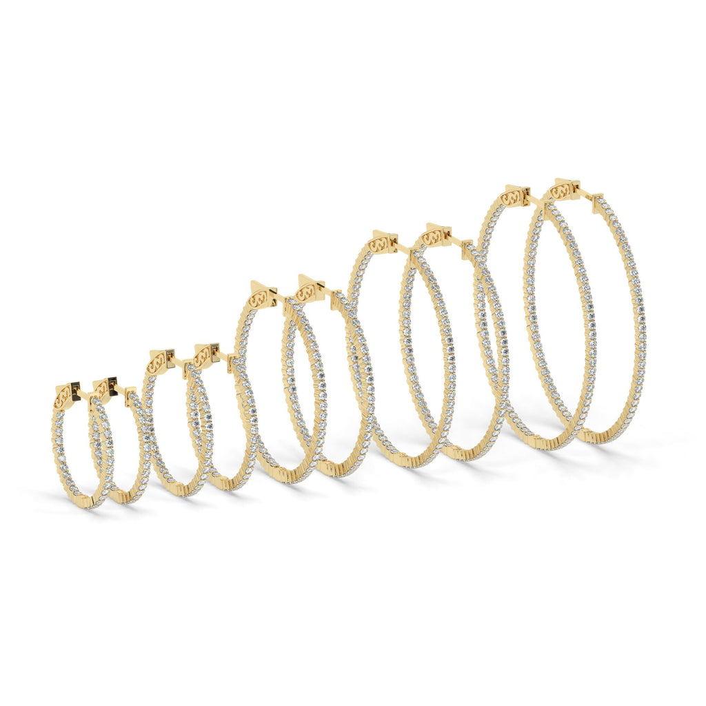 14k Gold Diamond Hoop Earrings / 1-3 CARAT Inside Out Hoop Earrings / Anniversary Birthday Bridal Wedding Gift for her