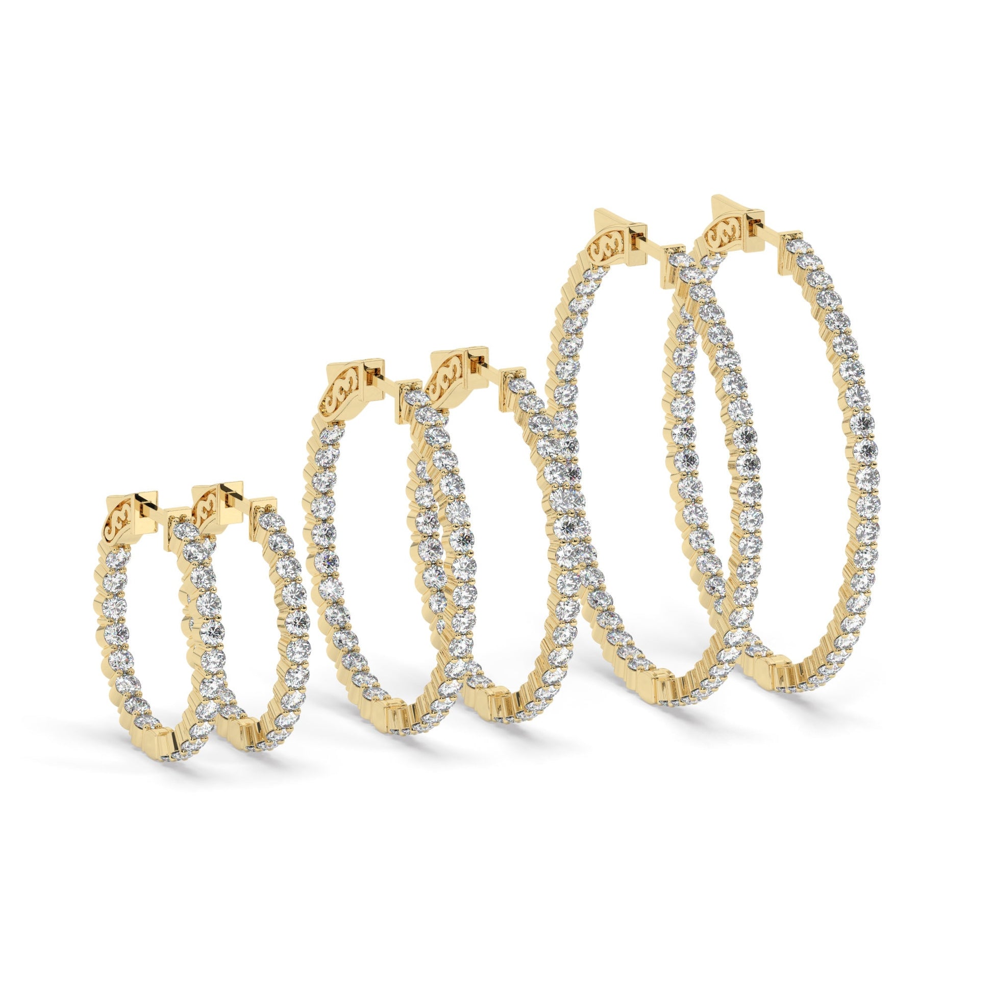 14k Gold Inside Out Diamond Hoop Earrings / 2-4 CARAT Inside Out Hoops / Anniversary Birthday / Bridal Wedding Gift for her