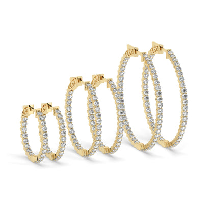 14k Gold Inside Out Diamond Hoop Earrings / 2-4 CARAT Inside Out Hoops / Anniversary Birthday / Bridal Wedding Gift for her