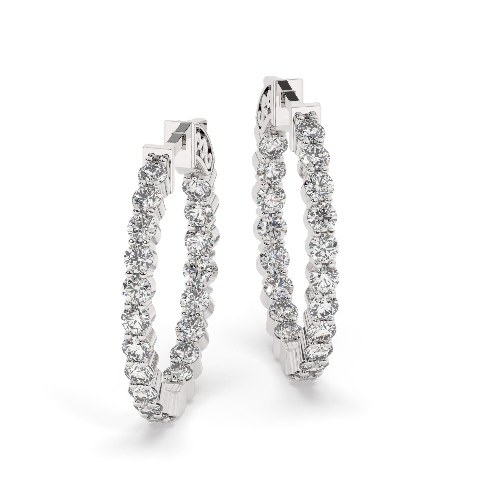 14k Gold Inside Out Diamond Hoop Earrings / 2-4 CARAT Inside Out Hoops / Anniversary Birthday / Bridal Wedding Gift for her