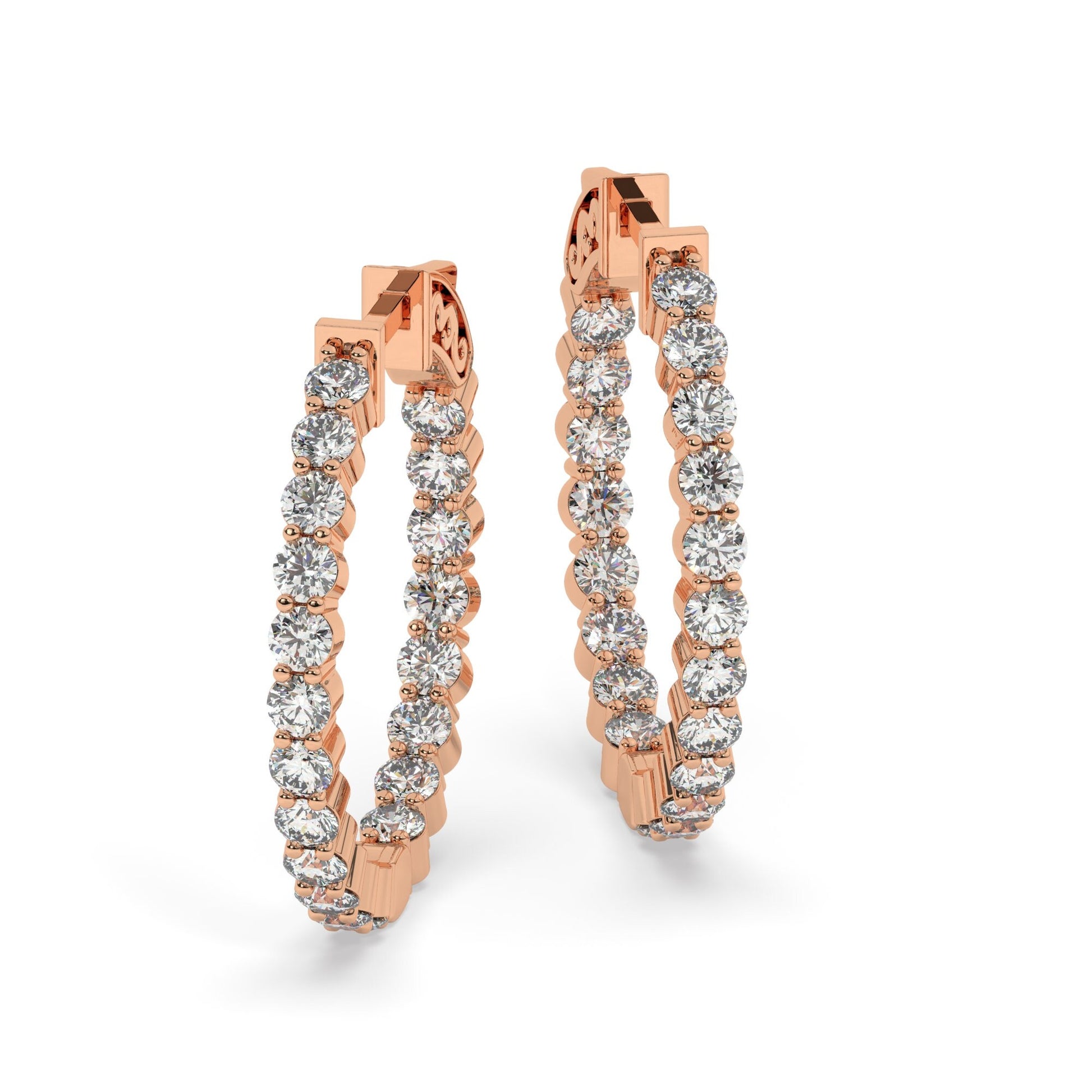14k Gold Inside Out Diamond Hoop Earrings / 2-4 CARAT Inside Out Hoops / Anniversary Birthday / Bridal Wedding Gift for her