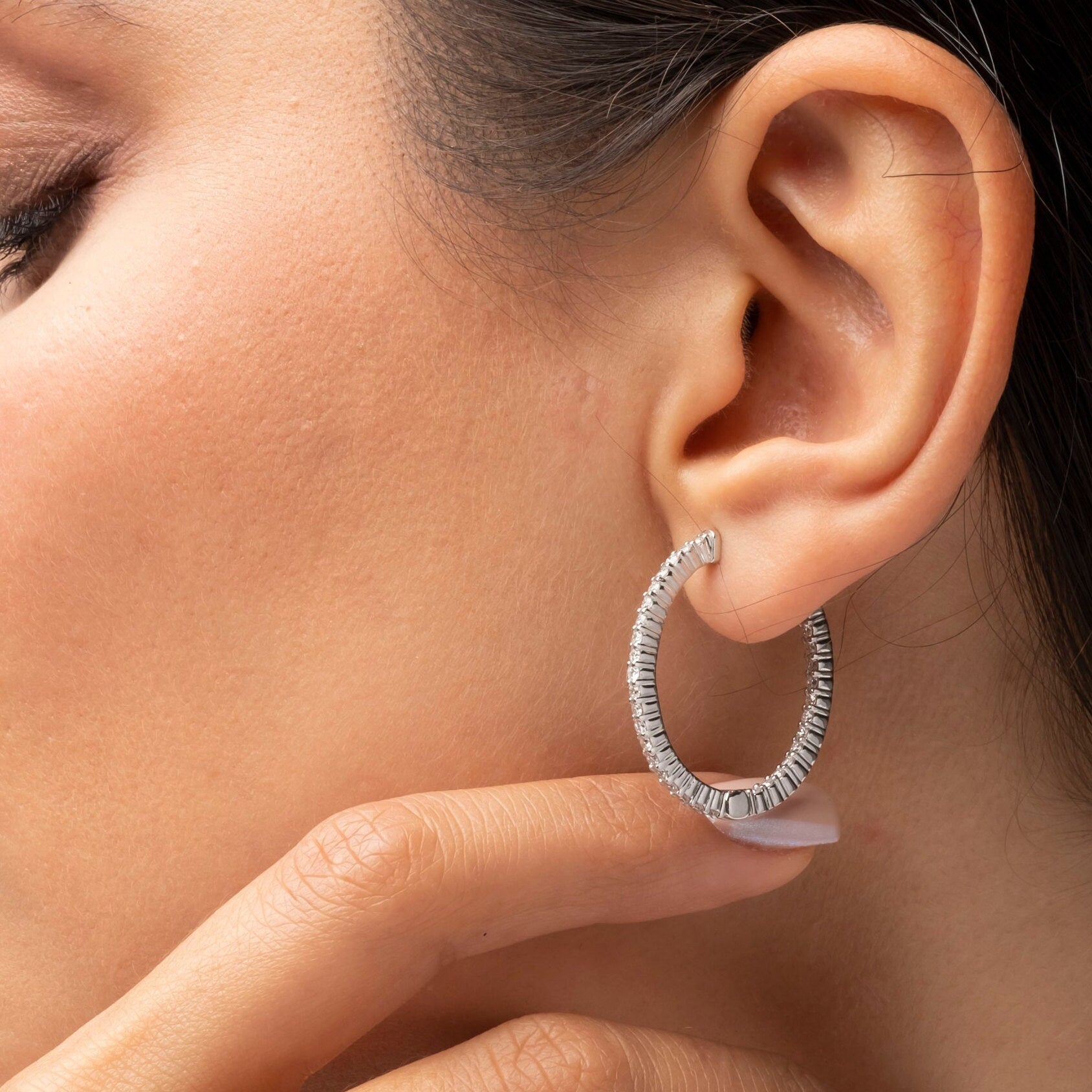 Diamond Hoop Earrings / 2-4 CARAT Inside Out Diamond Hoops / 14k Gold Hoop Earrings / Wedding Gift for her