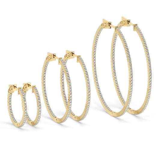 14k Gold Inside Out Diamond Hoop Earrings / 0.90-2.3 CARAT Inside Out Hoops / Anniversary Bridal Wedding Birthday Gift