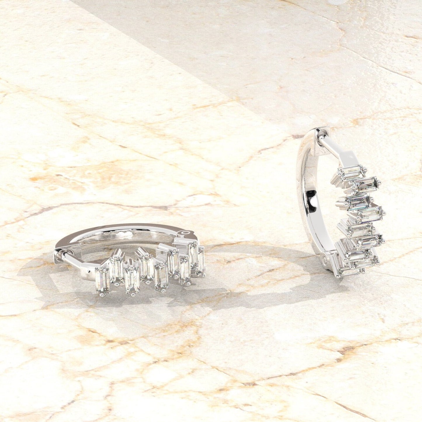 14k Gold Baguette Diamond Huggie Earrings / Diamond Hoop Earrings/ Anniversary Birthday Bridal Wedding Gift for her/ Classic earrings