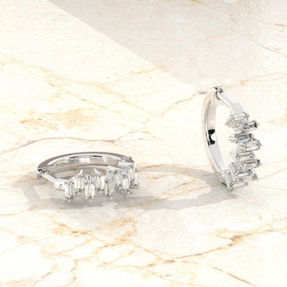 14k Gold Baguette Diamond Huggie Earrings / Diamond Hoop Earrings/ Anniversary Birthday Bridal Wedding Gift for her/ Classic earrings