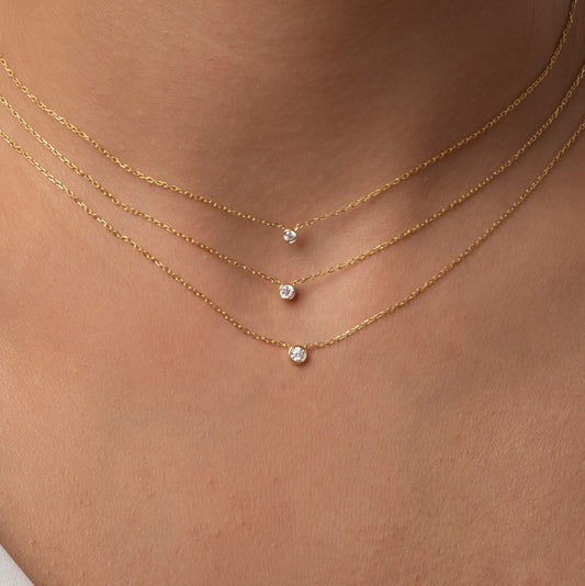 Bezel-Set Round Brilliant Cut Diamond Necklace / Minimalist Solitaire Necklace / Dainty Solitaire Necklace / Birthday Gift