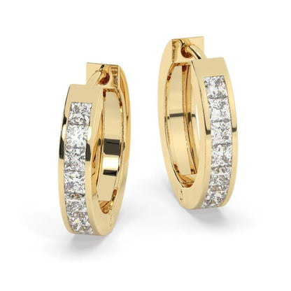 14k Gold Diamond Hoop Earrings / Channel Diamond Huggie Earrings / Anniversary Birthday Graduation Bridal Wedding Gift