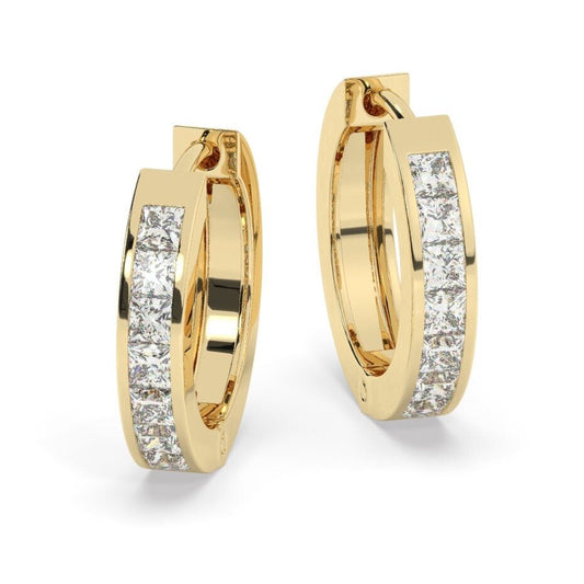 14k Gold Diamond Hoop Earrings / Channel Diamond Huggie Earrings / Anniversary Birthday Graduation Bridal Wedding Gift