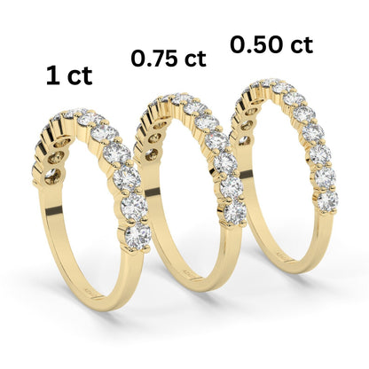Diamond Half Eternity Wedding Band / 0.50 - 1 CT 14k Gold Double Prong Basket Setting Full Eternity Diamond Wedding Ring