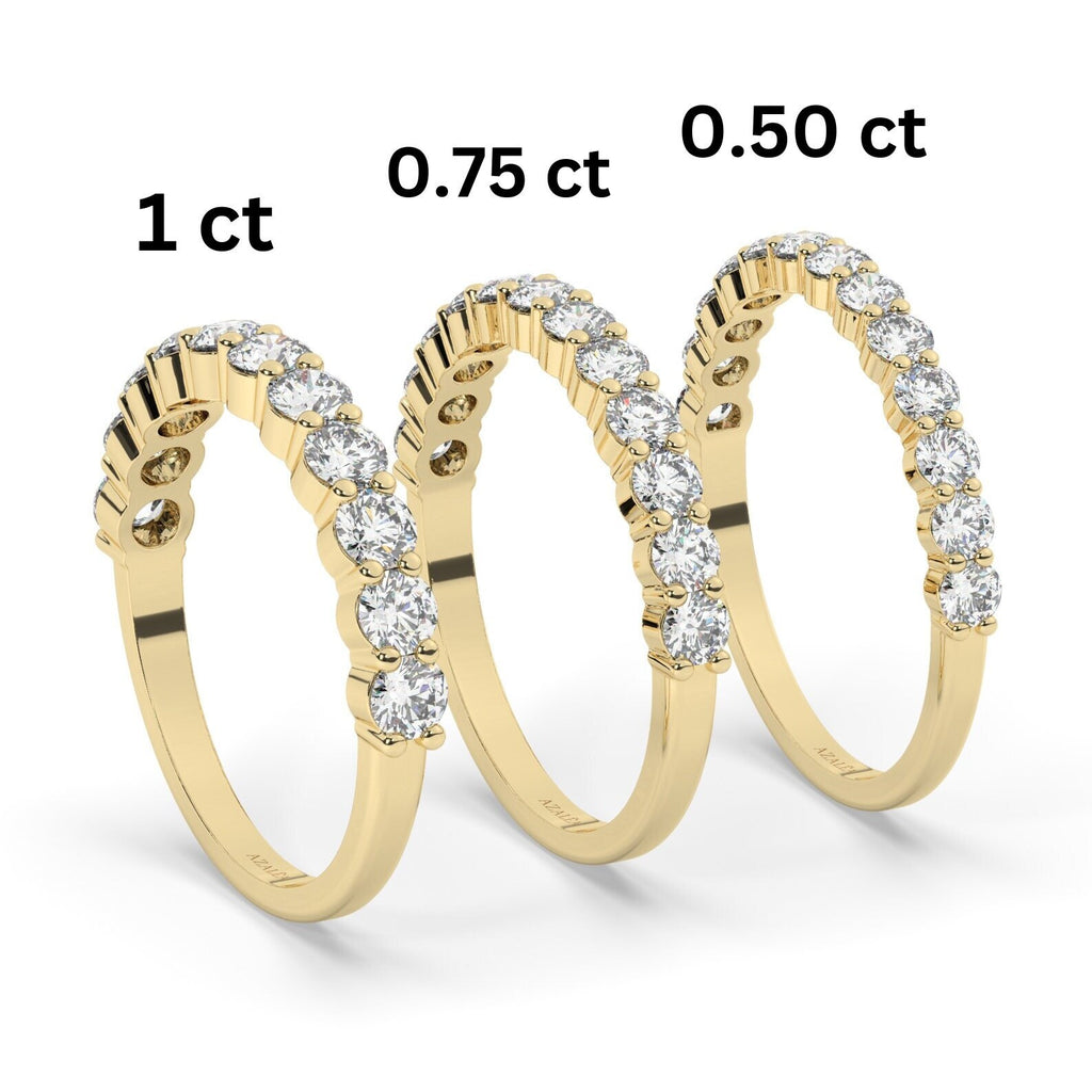 Diamond Half Eternity Wedding Band / 0.50 - 1 CT 14k Gold Double Prong Basket Setting Full Eternity Diamond Wedding Ring