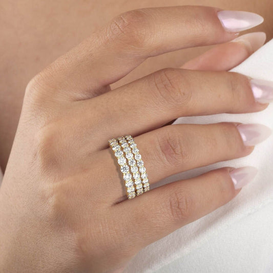 Diamond Half Eternity Wedding Band / 0.50 - 1 CT 14k Gold Double Prong Basket Setting Full Eternity Diamond Wedding Ring