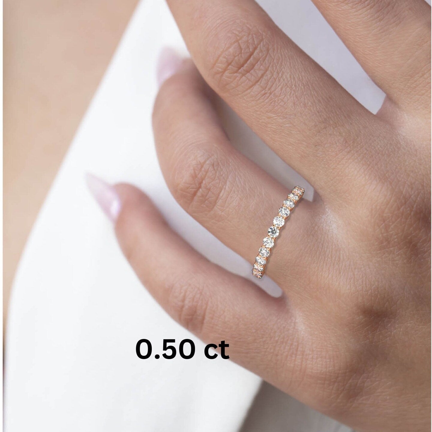 Diamond Half Eternity Wedding Band / 0.50 - 1 CT 14k Gold Double Prong Basket Setting Full Eternity Diamond Wedding Ring