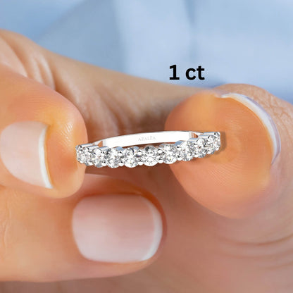 Diamond Half Eternity Wedding Band / 0.50 - 1 CT 14k Gold Double Prong Basket Setting Full Eternity Diamond Wedding Ring