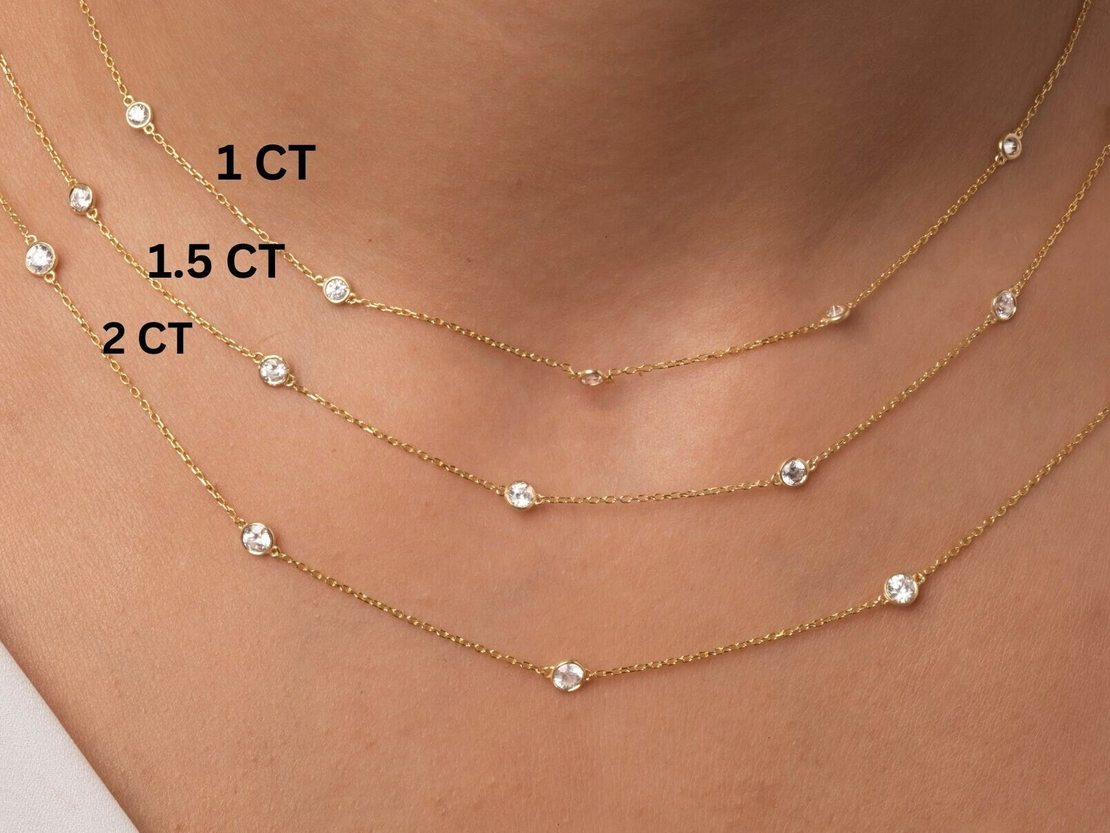 Diamond Station Necklace / 14k Gold 0.35 - 2 CT Diamond By The Yard Necklace / Birthday Gift / Bridal Gift / Anniversary Gift